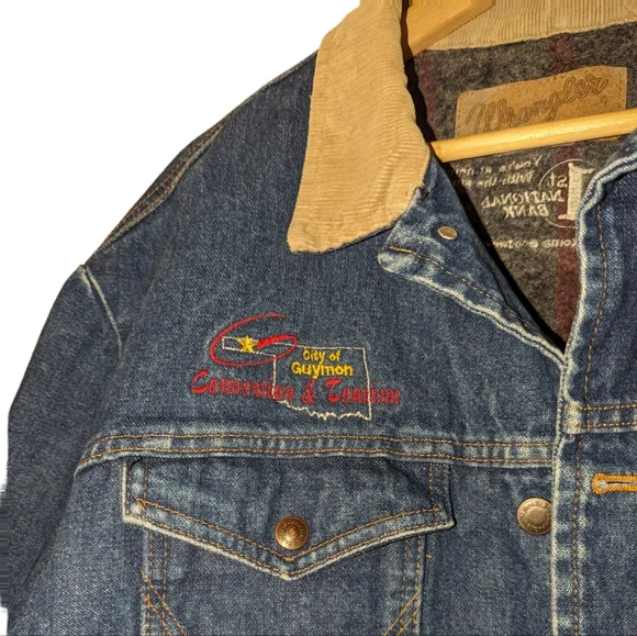 Wrangler Blanket Lined Corduroy Collar Rodeo Panhandle Texas Custom Denim Jacket - Picture 7 of 10